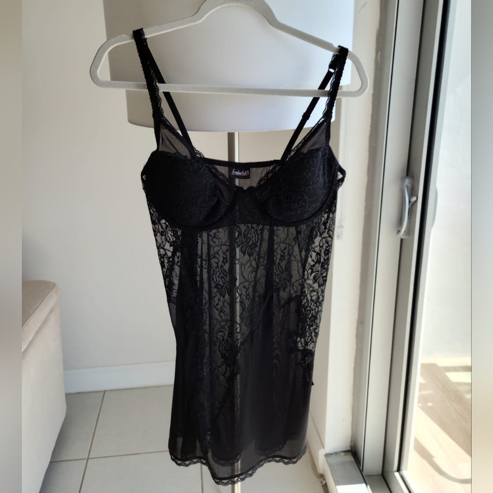 Frederick's of Hollywood Black Lace, bra padded nitie L/XL